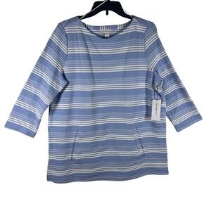 Liz Claiborne Womens‎ Blue Striped 3/4 Sleeve Top with Pockets Size Large NEW